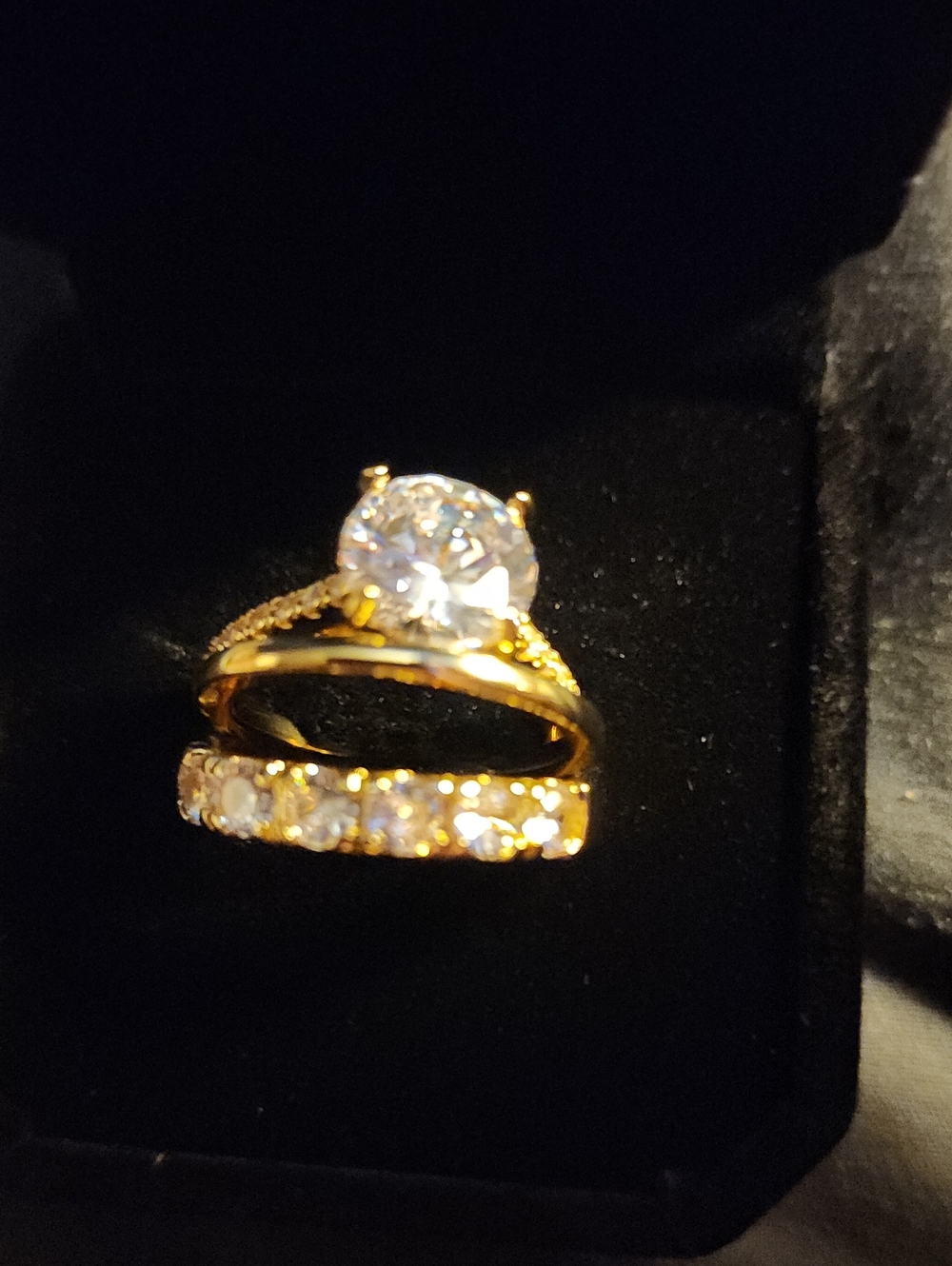 3-Piece Gold-Tone Cubic Zirconia Bridal Ring Set - Size 7!
